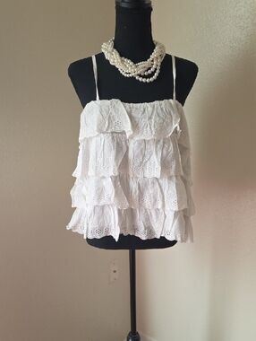 White Ruffled Eyelet Camisole Top